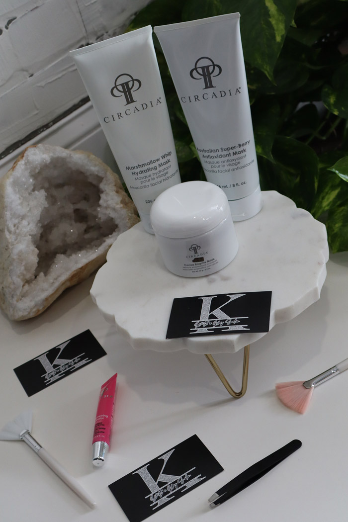Circadia products and With a Kay Salon business cards